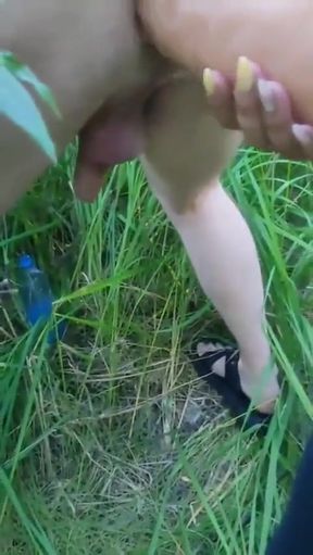 Fucking My Husband with a Huge Dildo in the Woods