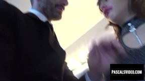 Teen brunette gags on big dick in rough face fuck