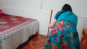 Stepmother caught sweeping is fucked by her stepson