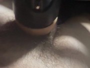 Boy uses flashlight to feel good