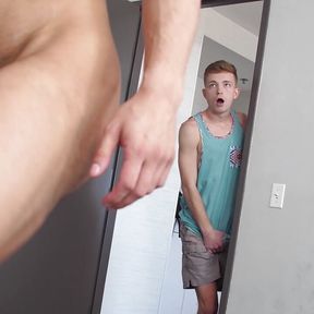 MANROYALE Twink Gets Caught Jerking Off To Roommates Hard Cock