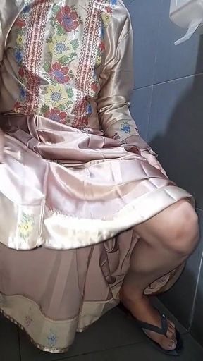 Crossdresser Wearing Satin Set Masturbation
