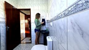 step-niece alone in the bathroom and rubbing himself dryhump against her.