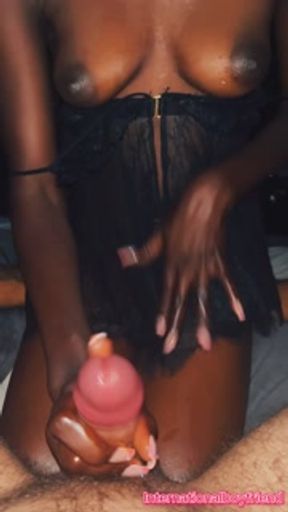 EBONY HANDJOB HUGE CUMSHOT OIL MASSAGE BIG DICK AFRICAN GIRLFRIEND MAKES ME CUM