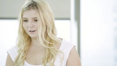 Lovely blonde teen slobbers on a BBC and rides it with her pink pussy