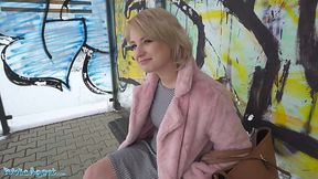 Pretty blonde is getting seduced by a public agent and fucked until he cums in her mouth