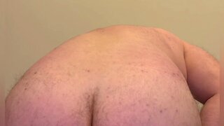 Anal steve in hot red thong with ball weights jacking off and eating own cum