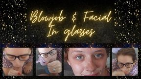 Amy (CuteBootyBabe21) gives a blowjob wearing glasses, ends in facial