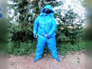 Pawing off outdors in new puffa suit