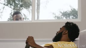 Bearded hunk West masturbates his throbbing BBC during sex