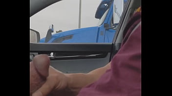 Trucker gives thumbs up after seeing cock