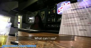 HD Sexy brunette barmaid closes for sex on the table