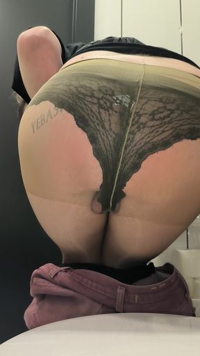 Striptease in Shiny Pantyhose at Work