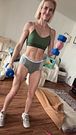 Fit skinny blonde upper body workout in panties (see more on OnlyFans)