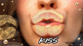 Extremely Shiny Metallic Golden kiss Close up