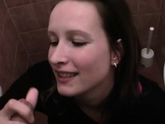 Bitch STOP - Pretty brunette fucking in public toilet