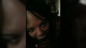 Chocolate shemale sucks my black cock like a real whore