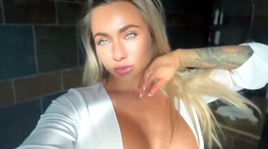 Michaela Isizzu enjoys a powerful shower orgasm with water teasing her clit