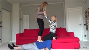 GABRIELLA And KALYPSO - 'Pathetic Present' - EXTREME Facesitting In Leggings (With Trampling At The Same Time)