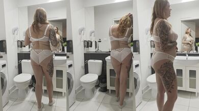 The photographer watches her change and pee in her stepmom bathroom