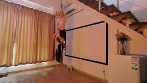 BC45-Three bondage methods for Asian girls and their associated orgasms: metal shackles, hanging upside down, and leg-spreading bondage.