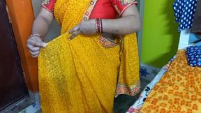 Beautiful Indian bhabhi having wearing a saree.