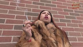 Pinay smoking a all white slim cigarette and coughing in vintage fur jacket vol 126 Non Nude smoking