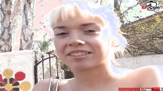 Blonde 19 Year Old with natural breasts and pierced nipples picked up