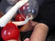 condom balloon handjob with long latex gloves, cum in and on balloons cumplay (special request)