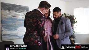 WE SWING BOTH WAYS - Hot Bisexual Office Threesome With Sexy Sophia Burns And Two Horny Males