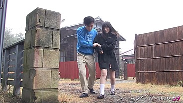 Japanese Virgin Teen give Classmate his First Time Blowjob two times at Day