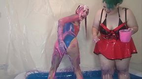ChubbyBunny drenches clowngirl Jenby Doll in gunge and shaving foam