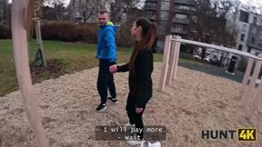 She ripped her leggings and sucked stranger's cock in front of her BF for new ones