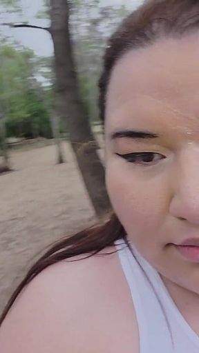 (censored/cut - No People Around) I Love Walking Around in Public with Cum on My Face and Showing off My Huge Ass