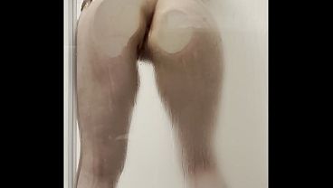 Tiny Tits &amp_ Fat Ass On Shower Glass