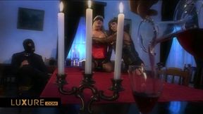 Blindfolded orgy with dildo and Double Penetration
