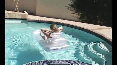 April’s little fingers ride the pool waves till she gushes