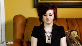 Tattooed Marcie deep throats dong and swallows cum