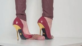 Lady Latisha - CBT Trample Board - Versace Red Patent Leather Stilettos - close up - FHD