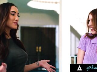 GIRLSWAY - Tiny Redhead Myra Groans Seduces Large-Melons Neighbour mother I'd like to fuck Chloe Amour For Scissoring Enjoyment