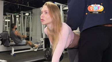 Torn leggings and asshole of shameless bitch during workout. Rough public anal sex in the gym.