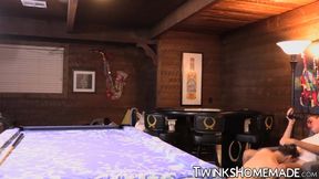 Twink Max Rose pounded doggystyle bareback on pool table