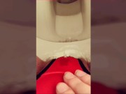 Wetting on toilet in too tight panties while rubbing hairy pussy to orgasm