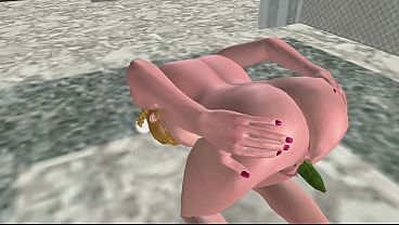 Cute Blond Girl Fingers Pussy &amp_ Masturbates with Cucumber 3D Cartoon Hentai