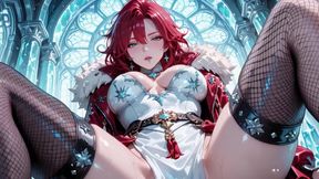 Ice Queen! Red-haired Sorceress Makes a Stunning Entrance in the Crystal Hall, Robe Slightly Open and Staff Tapping Seductively