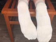 Student girl after gym show dirty white socks and stinky foot fetish bdsm