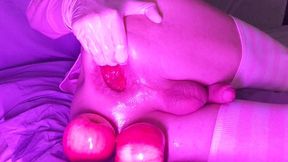 Sissy femboy handballing and gape, two yummy apples in my oiled open rectum