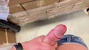 Jerking off my cock and cum on the floor at work - risky handjob - almost get caught