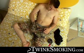 Chainsmoker Bryce Corbin lights up his favorite smoke and starts jerking off