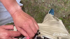 I hold his cock while he pees and play with a trickle of urine